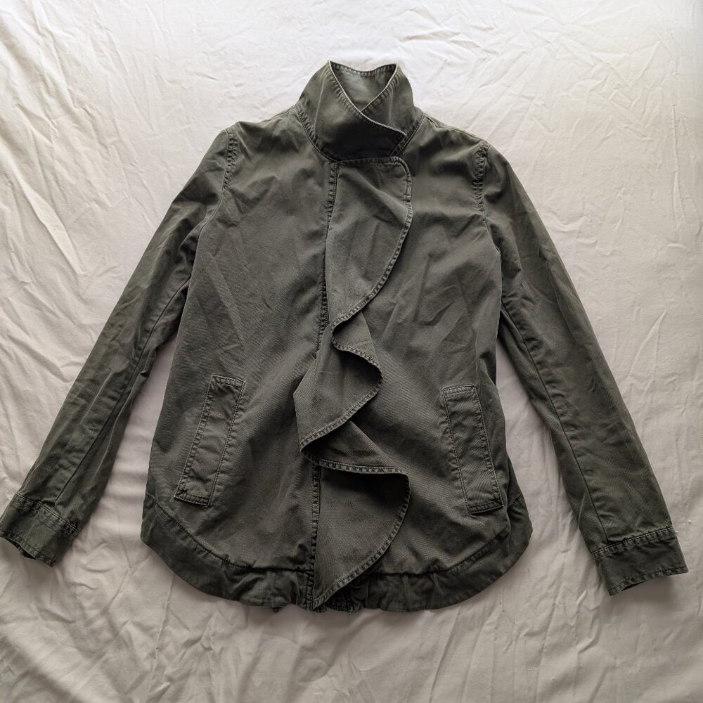 Banana Republic Olive Green Cotton Ruffle Front Utility Jacket